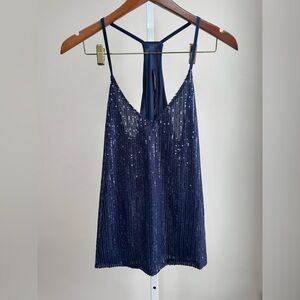 Navy Sequin Halter Top